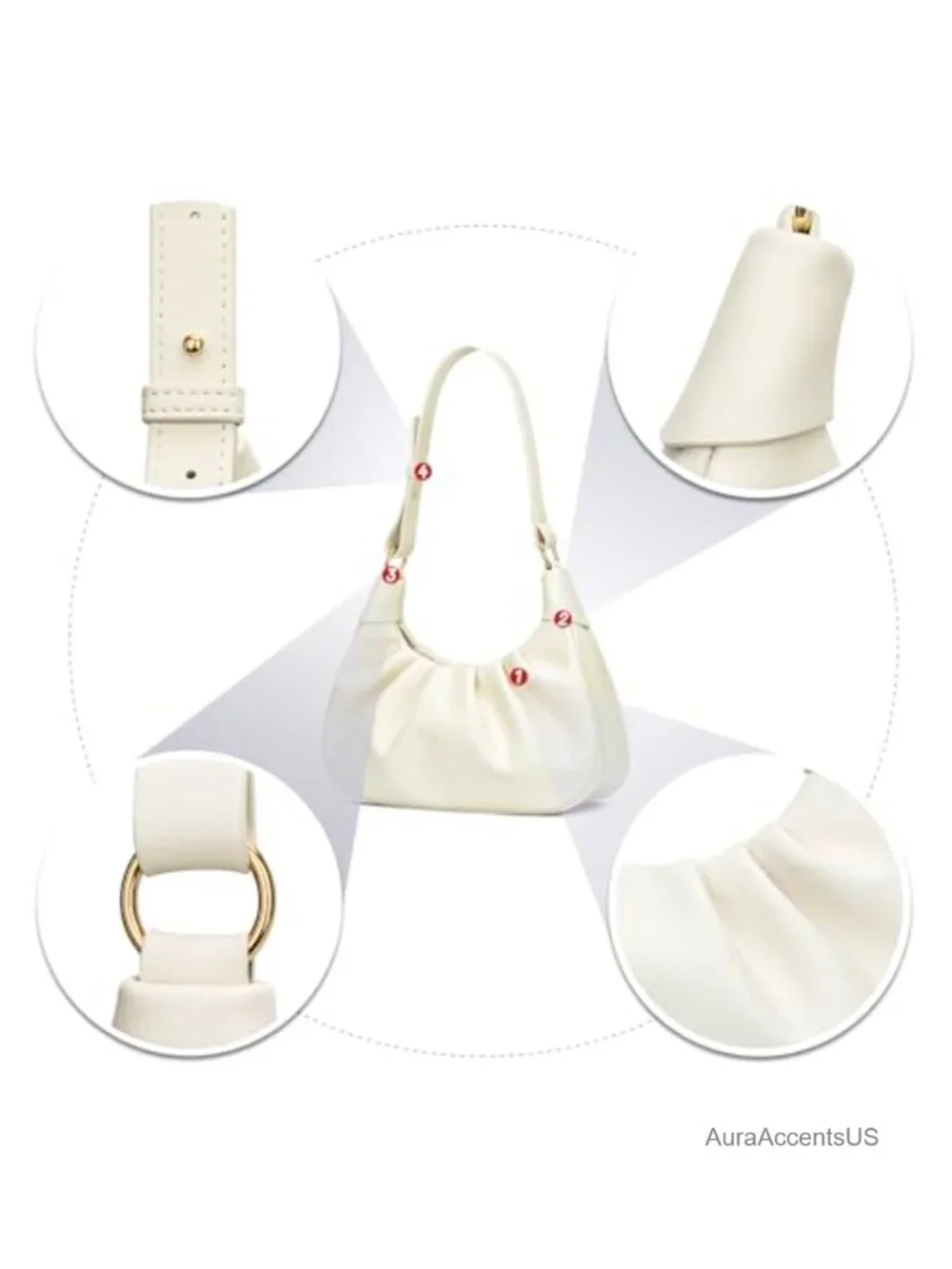 Crescent Hobo Shoulder Bag Ruched Leather Purse Handbag for Women